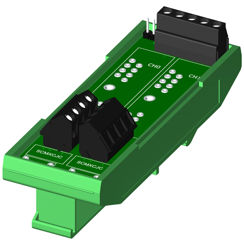 SCMPB04-3 Zweikanaliges Backpanel | Zweikanaliges Backpanel ohne Kaltstellenkompensationssensor und mit Montagemöglichkeit auf DIN-Schiene